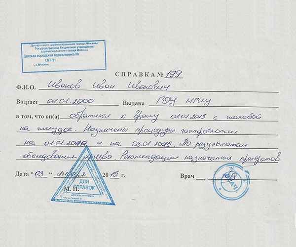 Справка о гастроскопии Справка о гастроскопии